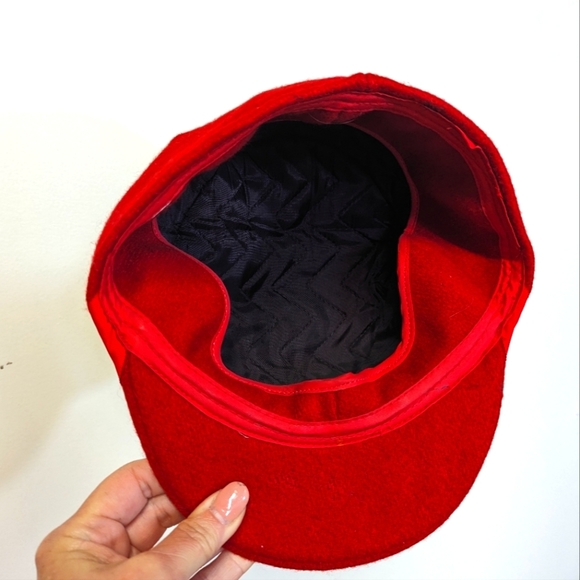 Vintage Accessories Vintage Tall Red Felt Hat With Brim And Pom Pom